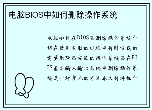 电脑BIOS中如何删除操作系统