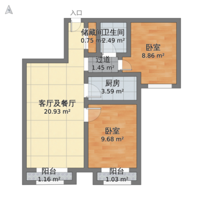 66平两房户型图（66平两房户型图片）